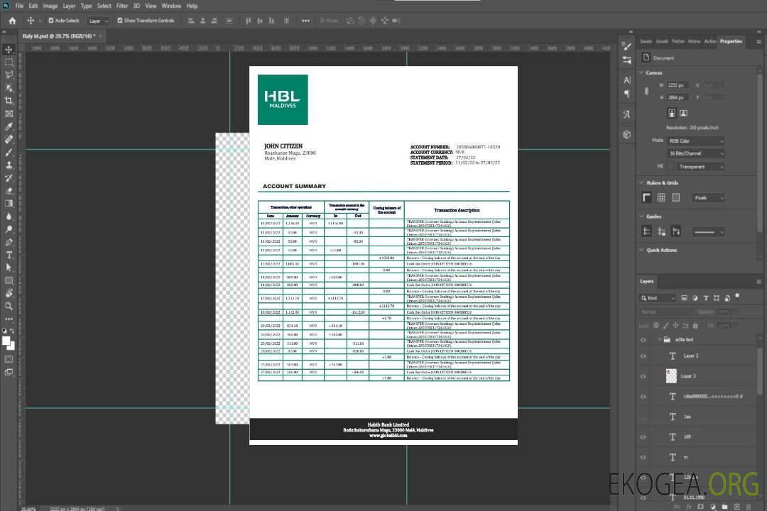 Relevé bancaire Maldives HBL template
